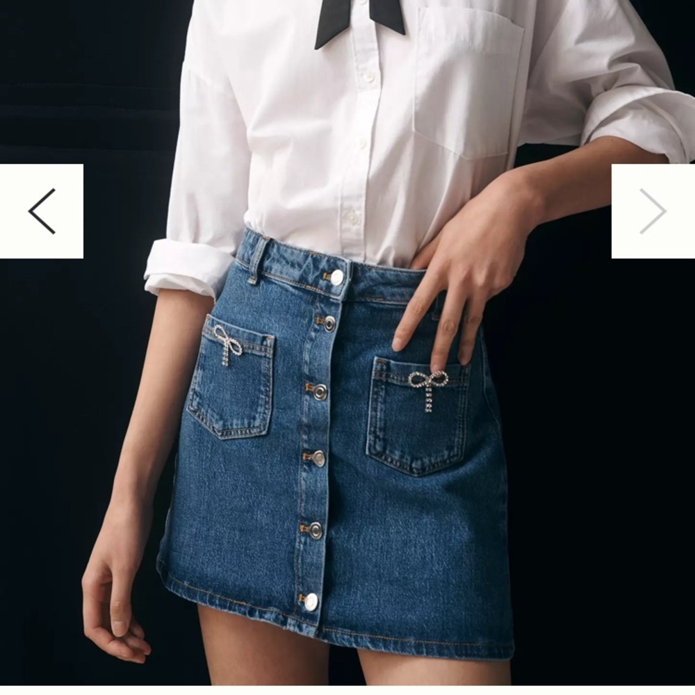 🎁NWT Maeve Mini Jean Rhinestone Bow Skirt- 12 Large